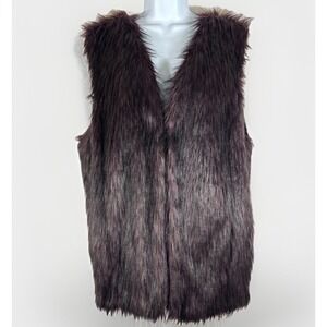 Sebby Collection Faux Fur Vest Burgundy Knit Back Open Front XXL Soviet Chic